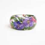 resin bracelet with real pressed flowers, july birth flower birthday gift ideas, real flower jewelry, botanical jewelry, chunky bracelet - Image 2