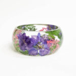 resin bracelet with real pressed flowers, july birth flower birthday gift ideas, real flower jewelry, botanical jewelry, chunky bracelet - Image 5