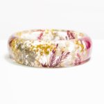 Handmade real flower resin bracelet with red pine ferns, gold and silver baby's breath. Christmas bracelet for women, nature jewelry gifts