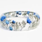 Unique gift for her, pressed flower jewelry, flower bracelet, navy and silver jewelry, flower jewelry, unique jewelry gifts, handmade gift