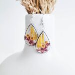 Pressed flower earrings, gift for her, real dried flower earrings, tear drop earrings, resin jewelry, mother's day gift - Image 2