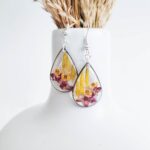 Pressed flower earrings, gift for her, real dried flower earrings, tear drop earrings, resin jewelry, mother's day gift - Image 3